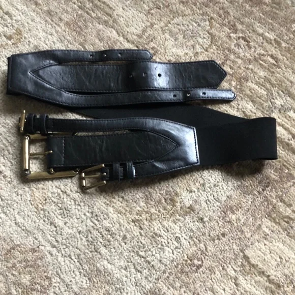 WCM NEW YORK BLACK CALFSKIN LEATHER BELT WCM New York Black Leather Belt Gold Circle Buckle Genuine  main image 3